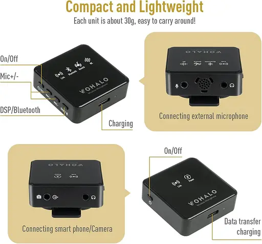 Бездротовий мікрофон Lavalier для iPhone, Android та ПК, міні-мікрофон Bluetooth з клапаном та затискачем для шумоподавлення - фото 2