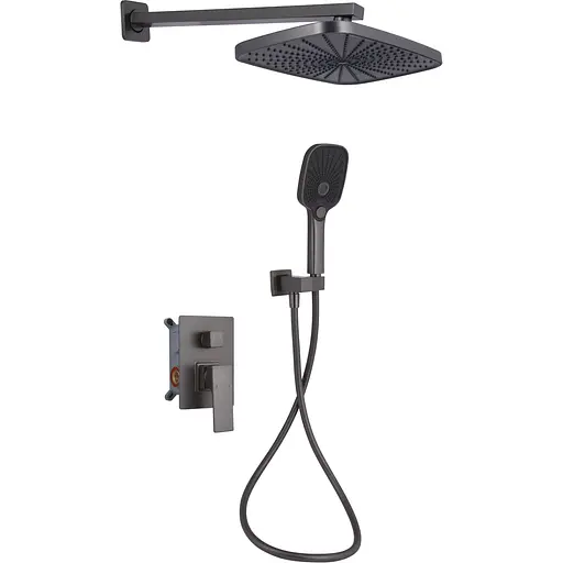 Душевая система для душа Qtap Gemini скрытого монтажа на два потребителя QTGEM113GMB45698 Gunmetal Black PVD, Шлифованный черный хром - фото 1