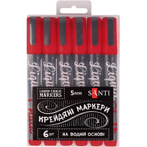 Меловой маркер Santi 5 мм 6 шт. красный (391124)