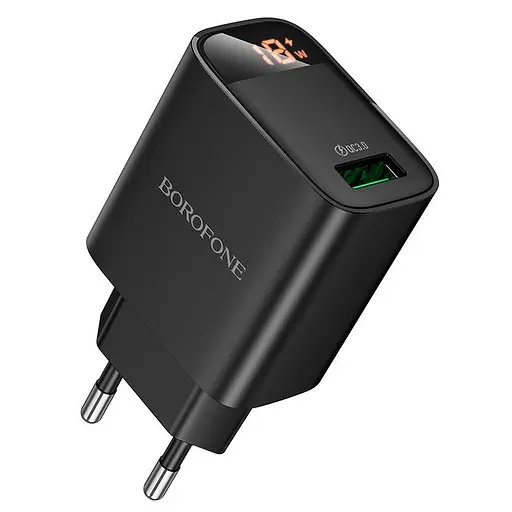 Адаптер сетевой Borofone Ilustre single-port charger with digital display BA95A 1USB 18W блок черный - фото 1