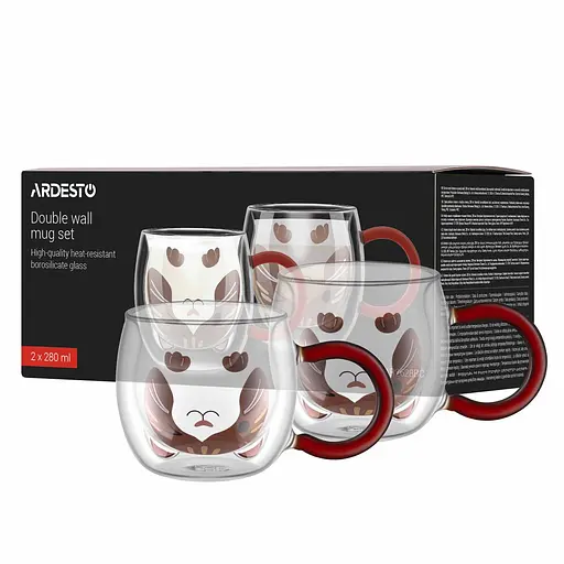 Набір чашок Ardesto Animals з подвійними стінками 280 мл 2 шт. боросилікатне скло (AR2628BC) - фото 3