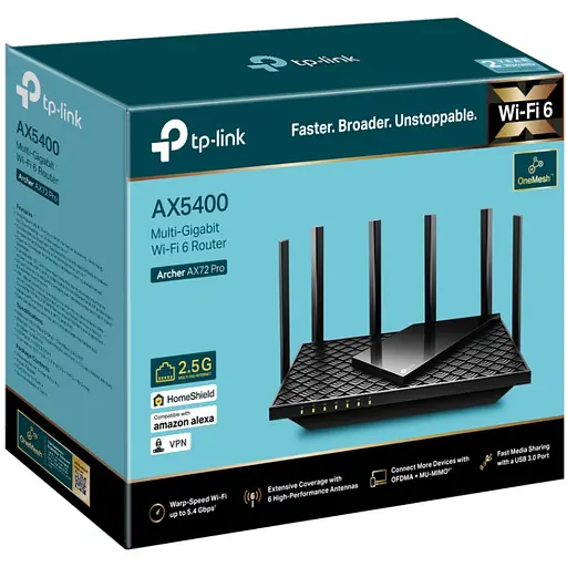 Маршрутизатор TP-Link Archer AX72 Pro, AX5400, 3xGE LAN, 1x2.5GE WAN/LAN, 1xGE WAN/LAN, 1xUSB 3.0, M - фото 4