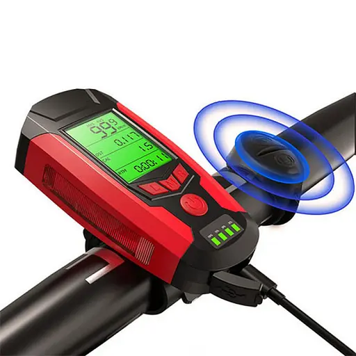 Вело фонарь + звонок + велокомпьютер AS0808 XPG+2LED(yellow)+COB(red) micro USB - фото 2