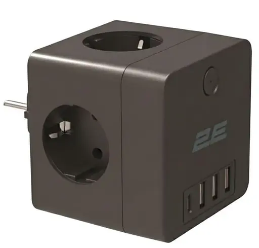Сетевой адаптер 2E 4XSchuko, 3*USB-A, 1*USB-C, черный - фото 1