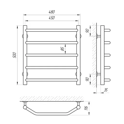 Водяна рушникосушка Laris Вікторія П5 450x500 71207046, Хром - фото 2