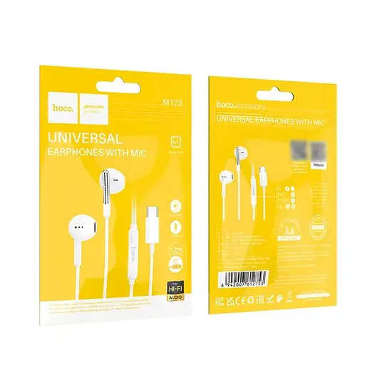 Наушники проводные, вкладыши, Hoco M123, Type-C, 1.2m, white - фото 4