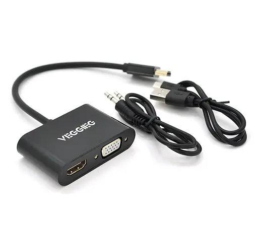 Конвертор-перехідник HDMI (тато) на VGA (мама) + HDMI (мама) + 3.5 мм VEGGIEG H-V500 25 см