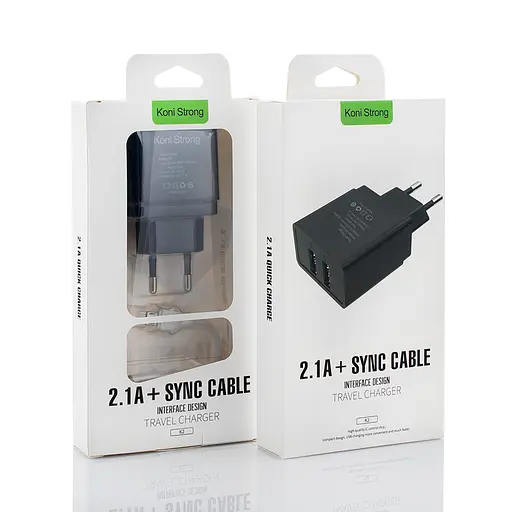 Блок Адаптер живлення Koni STRONG K2 + micro cable 2 USB 2.1A набір білий - фото 3