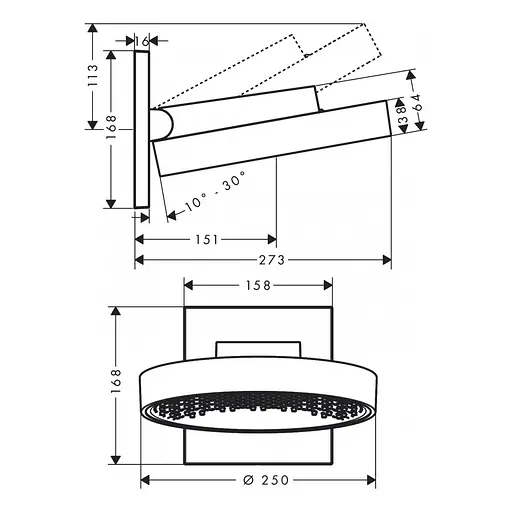 Верхний душ с настенным держателем Hansgrohe Rainfinity 26226000, Хром - фото 2