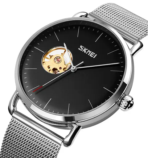 Мужские часы скелетоны Skmei 9201 механические (Серебристые) - фото 2