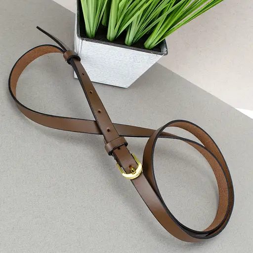 Ремень кожаный женский узкий светло-коричневый HC-1562 (130 см) - фото 3