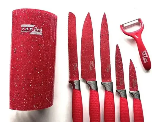 Набор ножей для кухни с подставкой Zepline ZP-046 кухонные ножи и подставки красный - фото 3