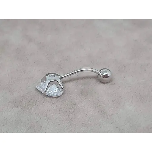 Серебряная серьга для пирсинга пупка Ирий Сердечко с фианитами. 6030 - фото 3