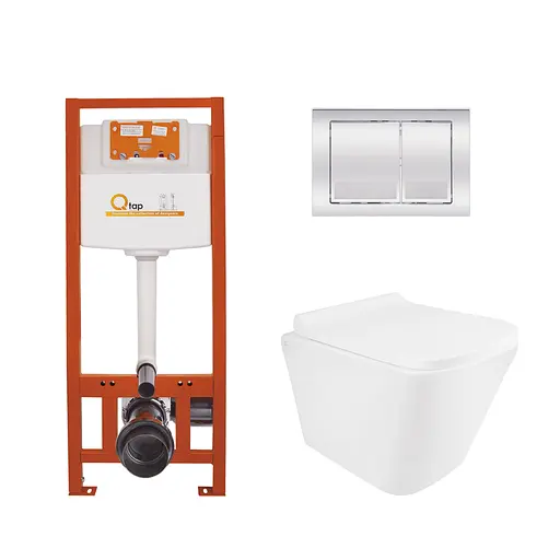 Набор: Qtap Tern Ultra Quiet унитаз подвесной QT1733052EUQW + Nest комплект инсталляции 4в1 (квадратная клавиша Chrome) QT0133M425+QT0111M06028CRM - фото 1