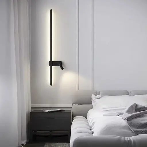 Бра Line F лінійне чорне 100 см зі спотом справа та 2-ма вимикачами Арт. WB 121/1000 R BK - фото 1