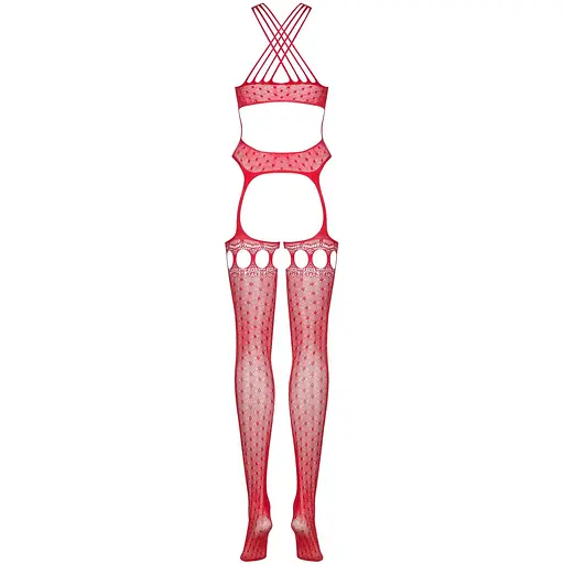 Бодистокинг Obsessive Bodystocking G313 S/M/L Red, шнуровка, геометрический декор - фото 6