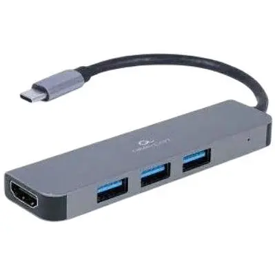 Хаб Usb Cablexpert A-CM-COMBO2-01, Grey, Type-C 3.2 - 3xUsb 3.2 / HDMI 4K, кабель 9 см, алюминиевый корпус - фото 1