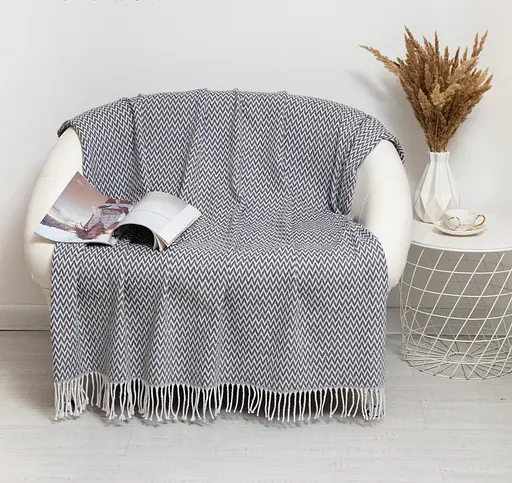 Плед хлопковый Vladi Валенсия Антонио 170х200 бело-темно-серый - фото 1