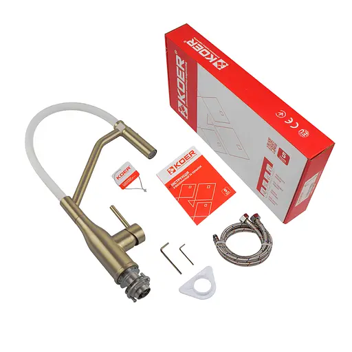 Змішувач для кухні Koer KI-70026-12 з білим силіконовим зливом KR5212 Золотий - фото 5