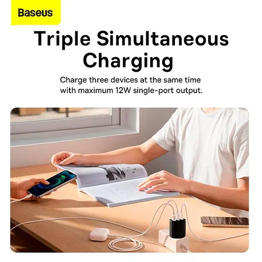Зарядный сетевой адаптер БЖ Baseus Compact Charger 17 W 3 выхода USB (CCXJ020102) белый - фото 6
