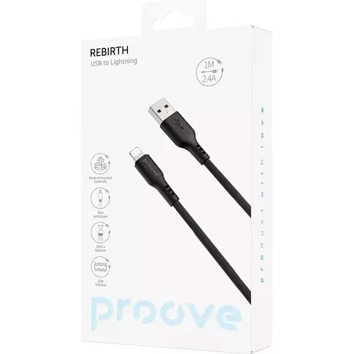 Кабель Proove Rebirth USB-A to Lightning 2.4A 1m Black (CCRE60001101) [130356] - фото 2