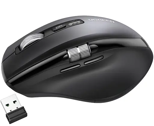 Мишка UGREEN 2.4GHz&BT M751 Ergonomic Contoured-Shape, бездротова, 5000dpi., 5кн., Чорна - фото 2