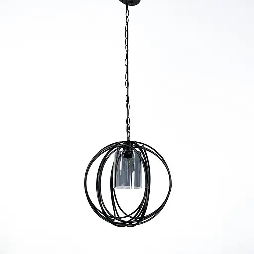 Підвіс Лофт у чорному корпусі форми плетеної сфери Line.F Колір плафона Янтарний - фото 8