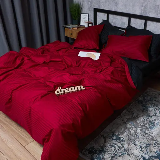 Комплект постільної білизни Moon&Star Satin Stripe Dark Romance Сімейний 143х210х2 наволочки 4х50х70 - фото 4