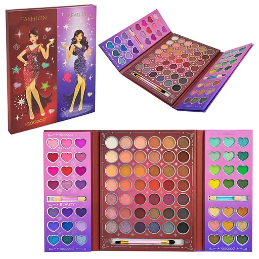 Дитяча палетка тіней для повік Igoodco IG3078, 84 кольори, пензлик, аплікатори - фото 2