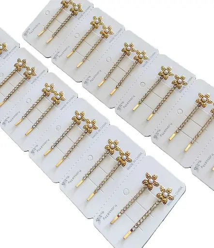 Заколки для волосся з квіткою та камінцями набір 24 шт - фото 1