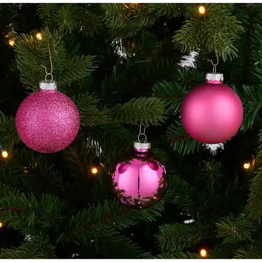 Набір ялинкових скляних куль House of Seasons 7/6/5 см 42 шт. фуксія (8720362603825) - фото 3