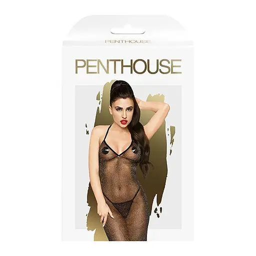 Платье в пол с люрексовой ниткой и стрингами Penthouse - Love on Fire Black L/XL - фото 3
