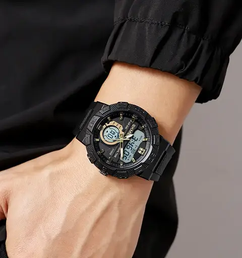 Чоловічий спортивний годинник Skmei 1881 (Чорний із золотистим і білим циферблатом) - фото 7