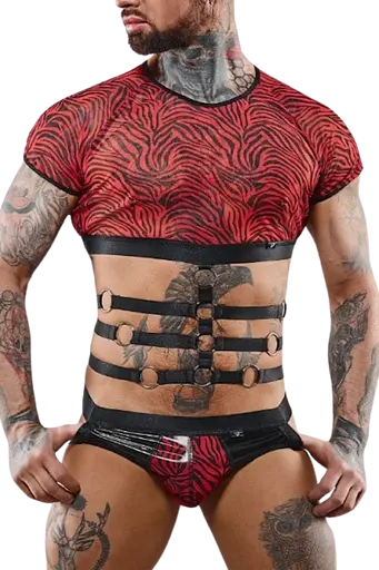 Топ із короткими рукавами Regnes Fetish Planet XL (чорний з червоним)