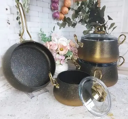 Набір каструль O.M.S. Collection 3041 з гранітно-мармуровим покриттям Бронзовий (Туреччина) - фото 3