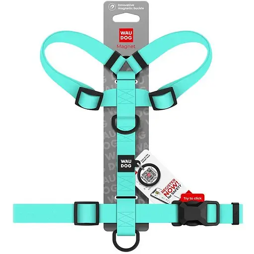 Шлейка для собак Waudog Magnet водостойкая анатомическая Н-образная с QR-паспортом, магнитная пряжка-фастекс, М - фото 4