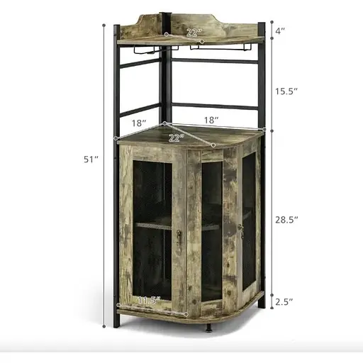 Стеллаж Costway Marvo барный с держателем бокалов в стиле Loft бежевый - фото 5