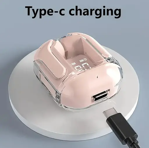 Беспроводные Bluetooth-наушники T2 TWS с цифровым дисплеем и Hi-Fi звуком розовый - фото 4