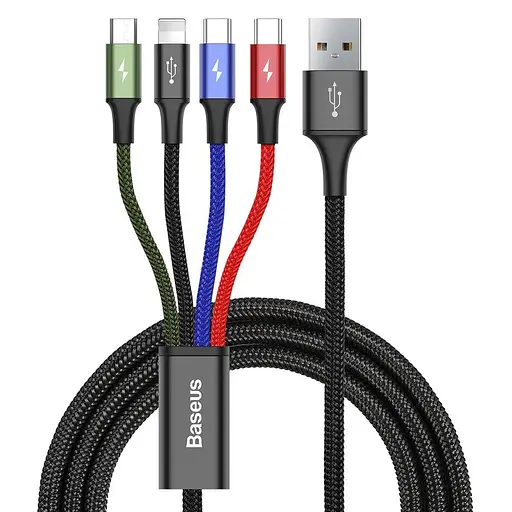Кабель Baseus Fast 4-in-1 Cable For iP + 2xType-C + Micro 3.5 A 1.2 м CA1T4-B01 черный - фото 1