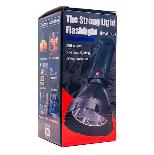 Светодиодный фонарь W5100-1 мощный аккумуляторный прожектор с боковым светом и USB выходом - фото 6