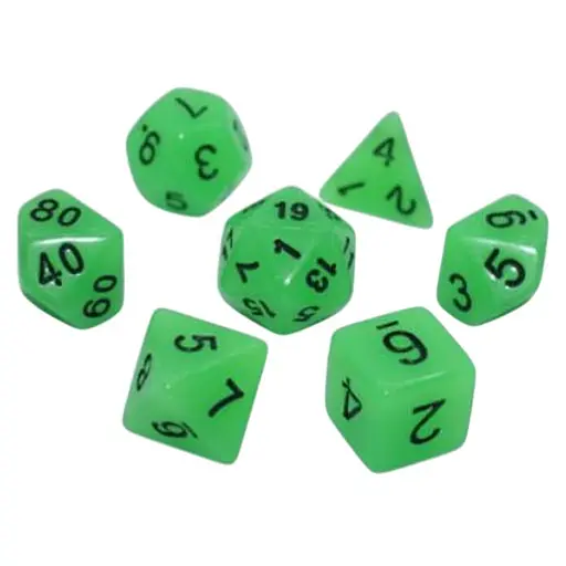 Набір кубиків Glow in the dark 7 Dice Set - Light green , 7 шт. (g7dglow03) - фото 1