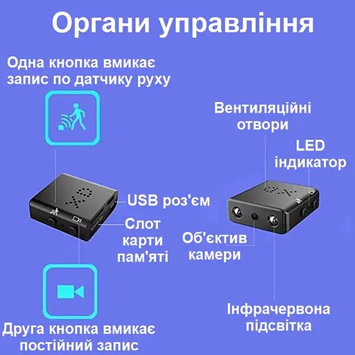 Міні камера - мініатюрний відеореєстратор з акумулятором на 110 хвилин запису Nectronix XD-B - фото 5