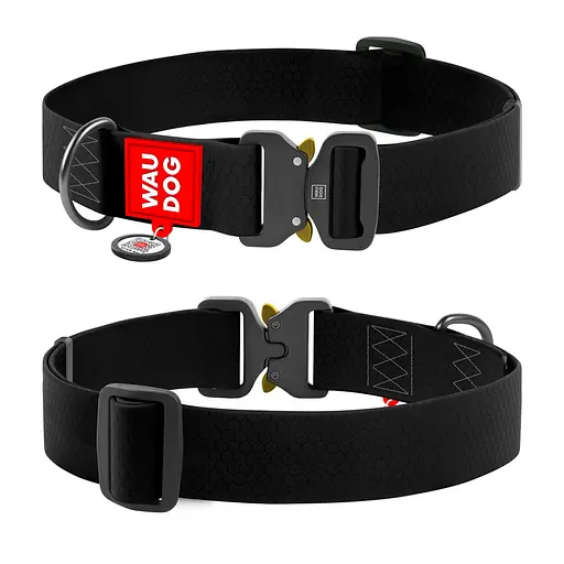 Ошейник для собак водостойкий Waudog Waterproof с QR-паспортом металлическая пряжка-фастекс Ш 40 мм Д 46-70 см черный