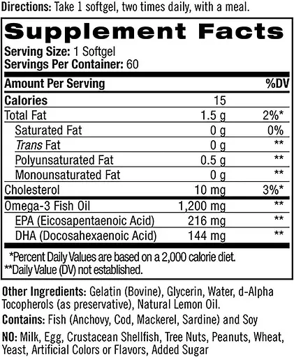 Жирні кислоти Natrol Omega-3 Fish Oil 1200 мг 60 капсул Лимон - фото 2