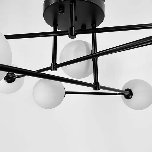 Стельова люстра в чорному корпусі з вигнутими ріжками на 9 ламп | Line F | Арт. YQ317/9 BK+WT - фото 4