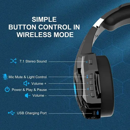 Беспроводные геймерские наушники Kotion Each G9000BT с поддержкой объемного звука 7.1 Stereo Sound черно-синие - фото 3