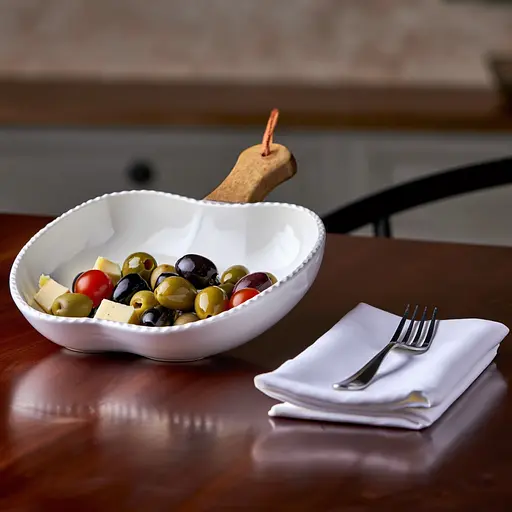 Тарелка фарфоровая глубокая с ручкой Яблоко 25×20×5 (см) сервировочное блюдо с ручкой для подачи Белый Yiwu ZJH-15-6 - фото 2