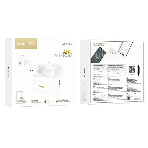 Навушники Hoco EW56 Plus TWS з шумозаглушенням | BT5.3, 30/300mAh, ANC, 4h | white - фото 7