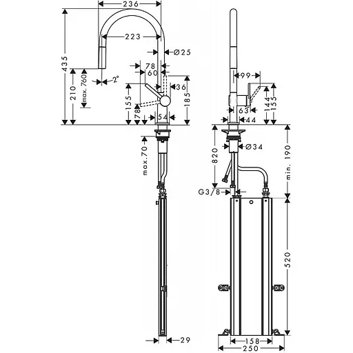 Смеситель для кухни Hansgrohe Talis 210 1jet с вытяжным изливом Sbox черный матовый 72803670 Черный матовый - фото 2