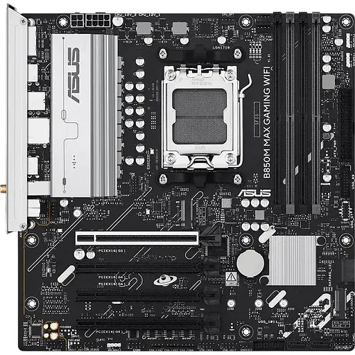 Материнская плата Asus AM5 B850M MAX Gaming WIFI, B850, 4xDDR5, Int.Video (CPU), 4xSATA3, 3xM.2, 1xPCI-E 5.0 x16, 3xPCI-E 4.0 x16, Realtek 7.1, Realtek 1Gb, WiFi 6, Bluetooth 5.3, 7xUSB 3.2 / 7xUSB 2.0, HDMI/DP, MicroATX